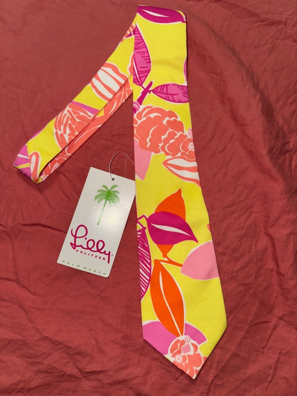 Lilly Pulitzer Yellow Floral Silk Tie with Pink and Orange Accents